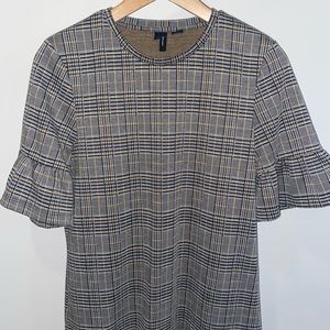 Plaid Flare Sleeve Blouse